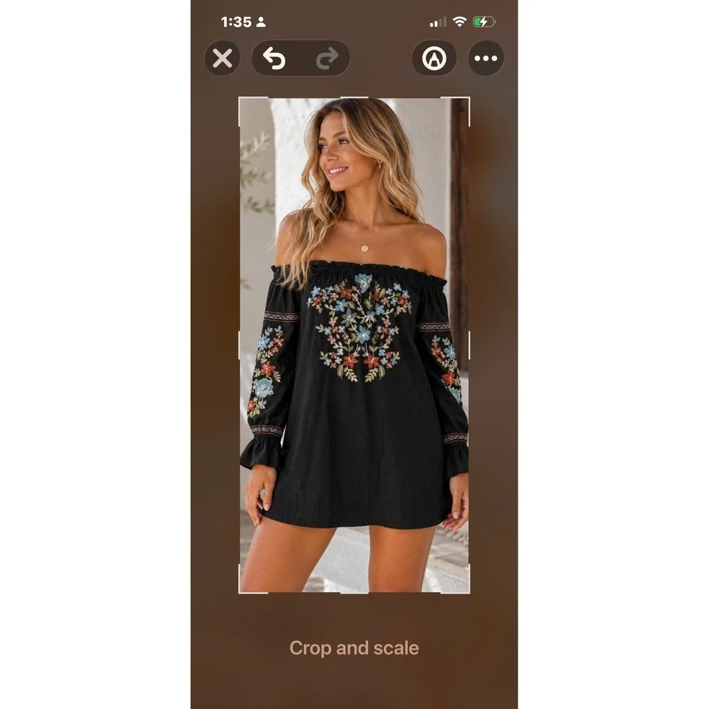 Free People Faded Bloom Mini Dress  MEDIUM Black Floral Embroidered OB626578